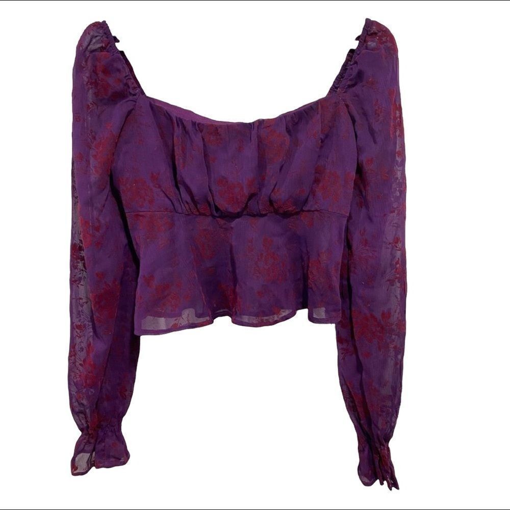 Forever 21 small peasant Victorian purple red share sleeve crop